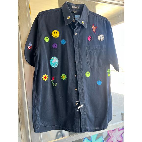 Vintage LA Loving black patched button down shirt size large - Picture 1 of 5